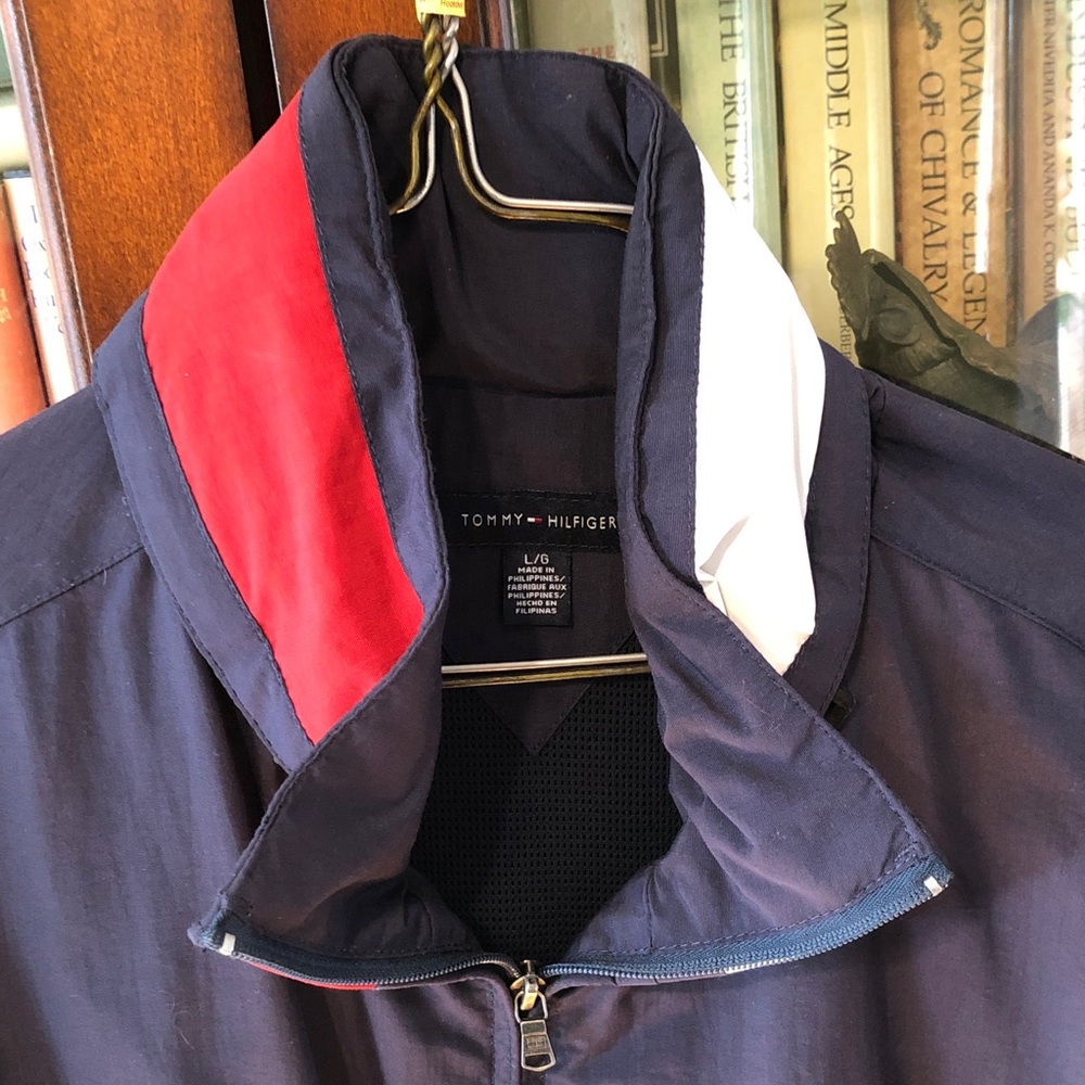 Tommy Hilfiger Navy Lightweight Jacket with Red & White Collar Accents